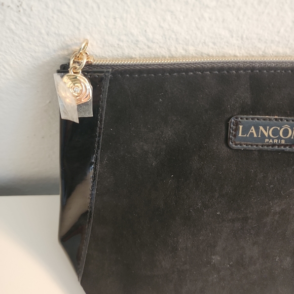 LANCOME Cosmetic Makeup Pouch Bag, Black Suede and patent leather Trousse. NEW - Picture 4 of 5
